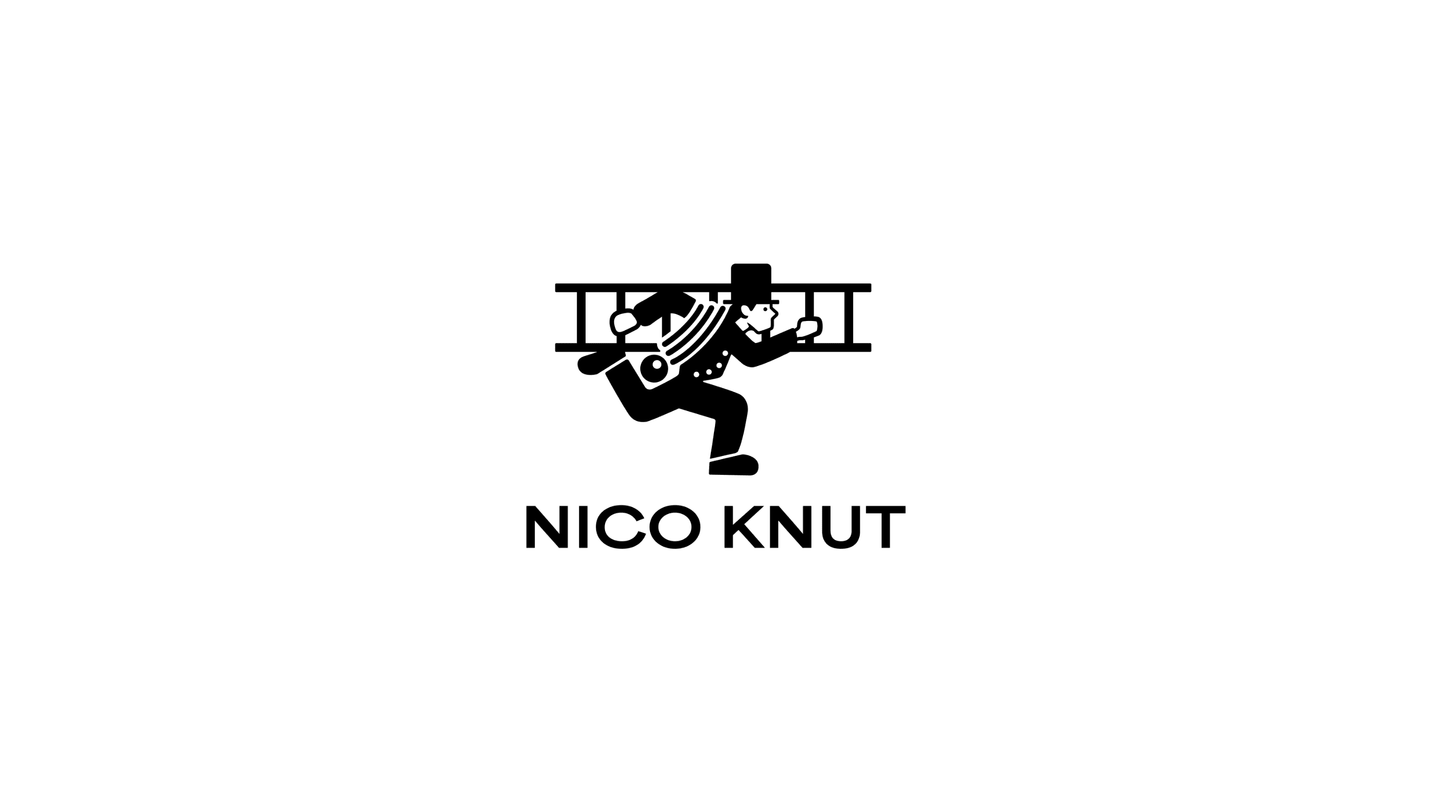 Schornsteinfeger mit Leiter und der Unterschrift: Nico Knut. In schwarz auf weiß.